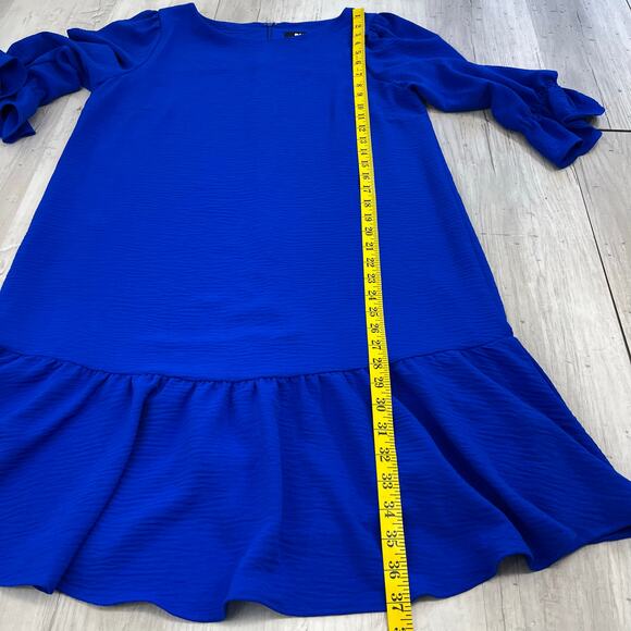 DKNY Royal Blue Ruffled Hem Balloon Sleeve Knee Length Lightweight Dress 12 - Picture 8 of 8